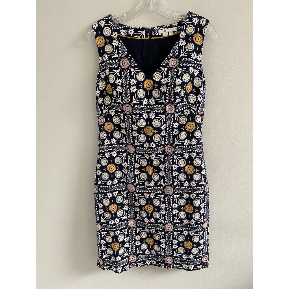 Boden Tatiana Textured Trellis Tile Floral Navy Blue Print Shift Dress Size 4R - Picture 11 of 12